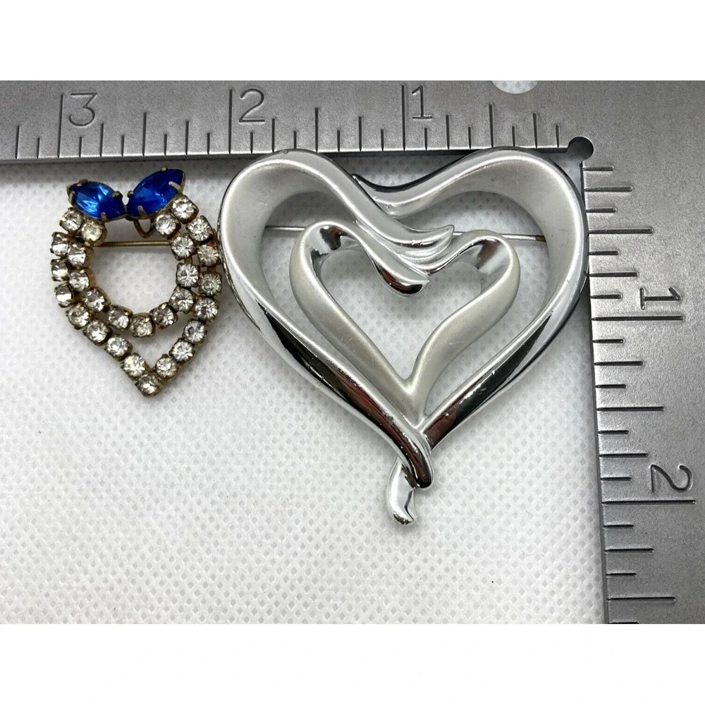 Vintage Lot of 4 Gold Tone Silver Tone Heart‎ Brooch Birds Rhinestone Faux Pearl